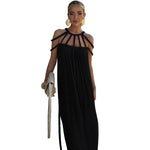 Summer Sleeveless Party Dress, Women Loungewear O-Neck Hollow Out Party Dress, Solid Color Patchwork Beach Style Ladies Dress