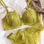 Hot Sale Women Lace Underwear Sexy Hollow Push Up Bra Set Classic Bandage Lingerie Fashion Fluorescent Plus Size C D Brassiere