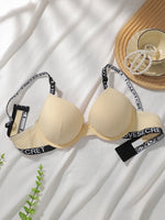 Women Ribbed Push Up Bra Letter Print Adjustable Shoulder Strap Underwire Brassiere Fashion Daily Lingerie R8809