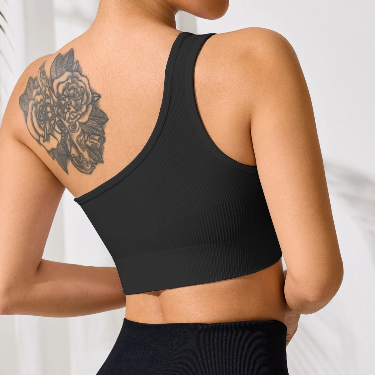 Women's Yoga Running Fitness Tops One Shoulder Sexy Strap Sports Tank Top One Shoulder Tight Solid Colour Running Underwear