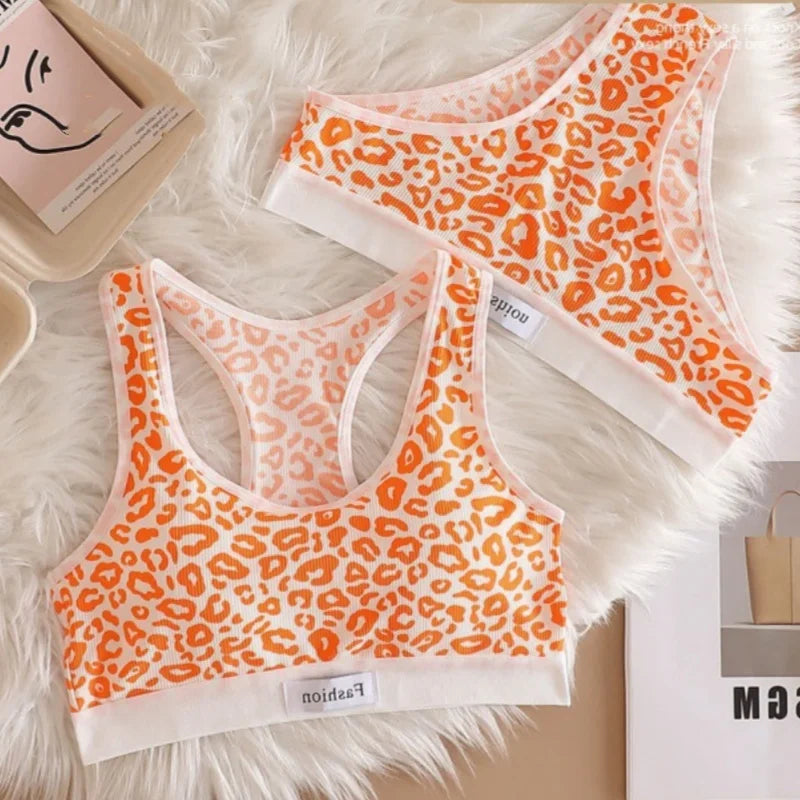 Seamless Bra Set Women Leopard Y-Shape Wireless Bra Low Waist Panties Sexy Lingerie Sport Brassiere Female Underwear Set