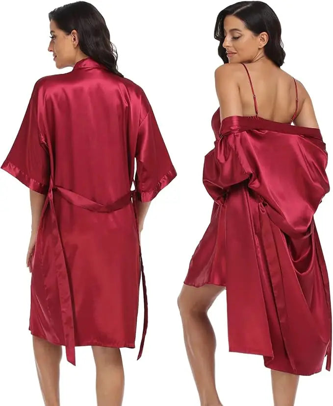 Women's Luxury Silk Pajamas Set Long Sleeve Robe Comfortable Loose Slip Skirt Women's Pajamas Two Piece Set