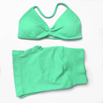 2 Pieces Gym Set Women Workout Clothes Scrunch Shorts Set Halter Sports Bra Fitness Top Woman Sportswear Yoga Set Outfits