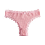 1pcs Plus Size Women's Low-Waist Thong Panty Cute Girl Style Seamless Bowknot Lace Panties Trim Lightweight Breathable Underwear