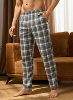 Men's High-Waisted Check Pajamas Pants Loose Fit Stylish Sleep Bottoms Home Wear Long Pants for Spring and Autumn