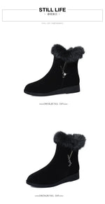 Plush Womens Boots Comfortable Hick-soled Fur Shoes Fashion Ladies Shoes Zipper Women Vulcanized Shoes Anti-slip Chaussure Femme