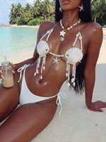 DEKA Shell Bikini Set Seashell Bather Bathing Suit Push Up Pearl Swim Scalloped Pearls Halter Female Swimsuit Women Swimwear