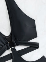 S - XL V Neck High Leg Cut One Piece Swimsuit Women Swimwear Female Bather Monokini Cross Bandage Bathing Suit Swim Beachwear