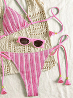 Sexy Orange Striped Bikini Set 2026 Women Halter Push Up Bra Tassel Bandage Thong Swimsuit Summer Holiday Bathing Suit Swimwear