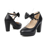 Spring and Autumn New Style Fashion Round Head High-heeled Women's Shoes Sweet Bow Shallow Mouth Buckle Thick Heel Women Shoes