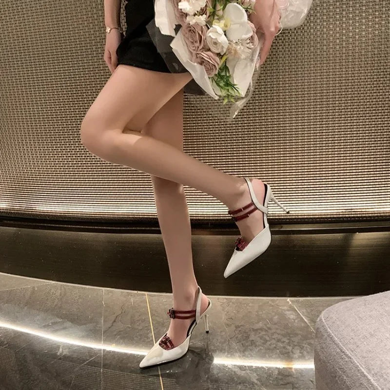 2026 Spring/Summer New Pointed Toe Double Buckle Women's Stiletto Sandals Casual Fashion Women's Open Sandals