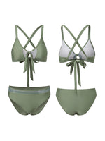 Women 2 Piece Bikini Set Fashion Solid Color Sleeveless Tie up Front Bra and Low Waist Briefs Summer Holiday Bathing Suit