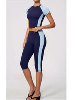 Color Blocking 2PCS Yoga Set Women's Tracksuit Short Sleeve O Neck Sports T Shirts High Waist Cropped Pants Tight Fitness Suits