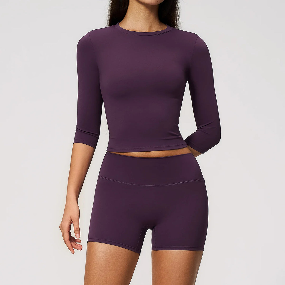 Yoga Sets Women Half Sleeve O Neck Slim Sports T Shirts High Waist Short Fitness Suit Outdoor Gym Running Workout Tracksuit