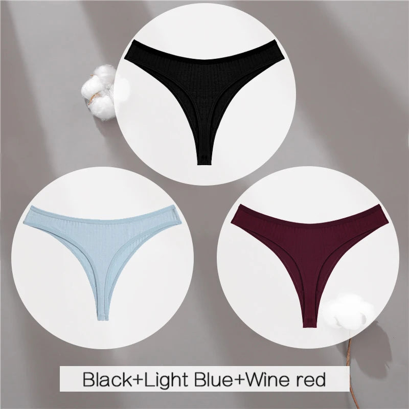 3Pcs/Set Women Cotton G-String Panties Female Low Rise Thongs Ladies Sexy Bikini 7 Solid Color Girl Soft M-XL Intimates Lingerie