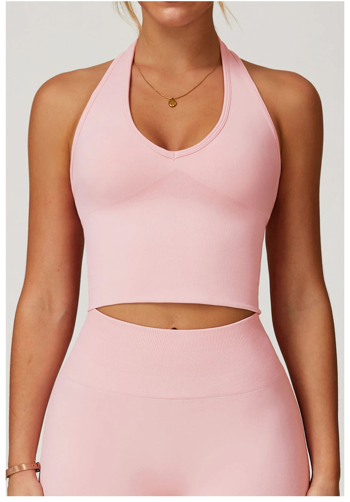 Seamless High Stretch Sports Bra Women Halter Yoga Bra Padded Backless Sports Bras Gym Crop Top Push Up Workout Yoga Tops Woman