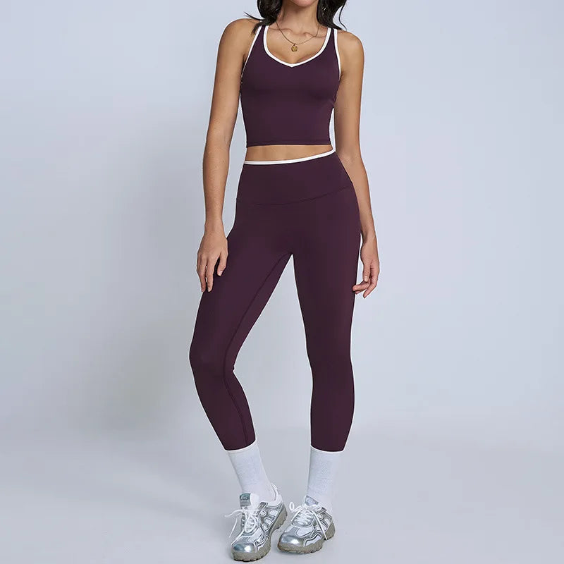Tight Naked Yoga Shorts Suit Women Double Strap Sports Bra High Waist Flare Leggings Fitness Suit Gym Running Workout Clothes
