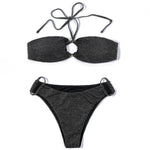 ZTVitality Shiny Black Women Swimsuit Sexy Bikini 2022 New Arrival Halter Padded Bandage Ring Beach Swimwear Brazilian Biquini