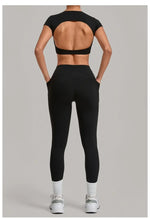 Women's Seamless Yoga Sets Sports Running High Waist Hip-lifting Pants Backless Short-sleeve Suits Workout Fitness Leggings Sets