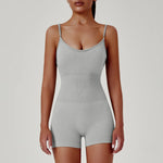 Solid Color Cross Back One Piece Yoga Shorts - Comfortable Cropped Yoga Jumpsuit for Women