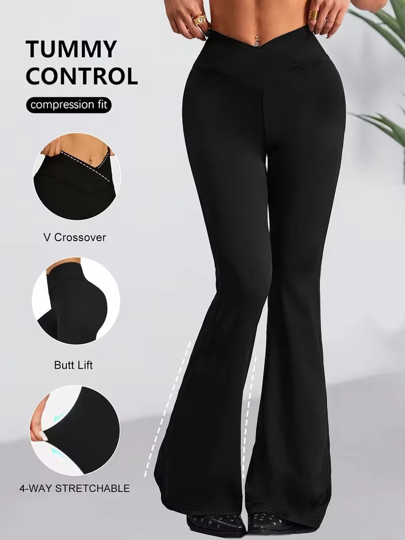 Womens New Spring Autumn Flare Pants V Shaped Cross Waist Wide Leg Trousers Elegant Loose Women Long Sweatpants For Slim Figures
