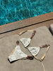 2025 Boho Crochet Bikini Set Cream Knit with Leather Straps Metal Buckles Perfect for Beach Wear Pool Parties Summer Getaways