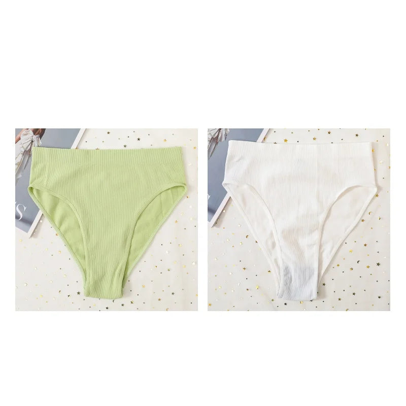 2Pcs/Set Seamless Panties High Waist Briefs Women High Leg Cut Panties Female Underpants Sexy Lingerie Solid Color Underwear S-L