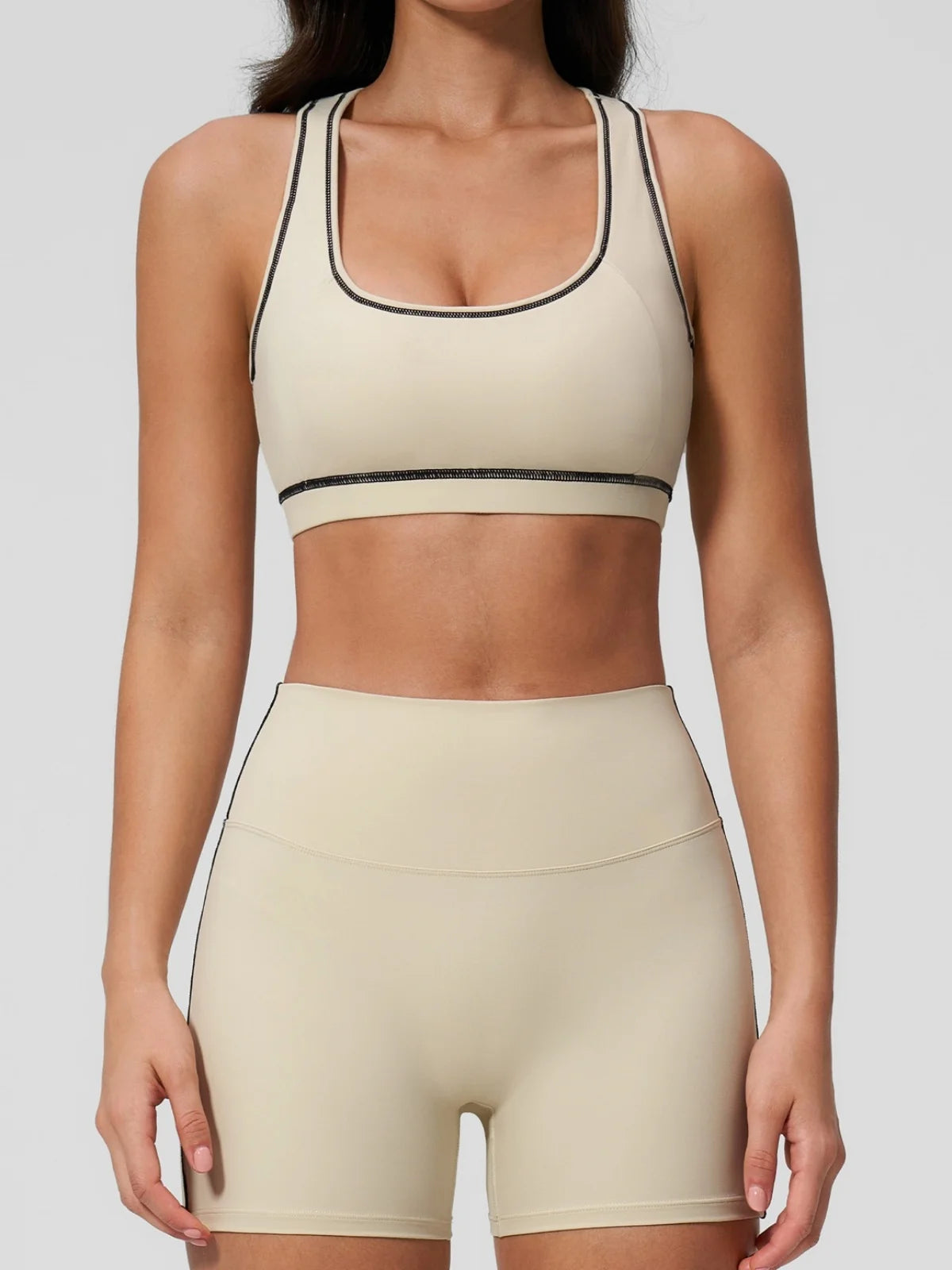 Summer New Color Contrast Yoga Set Women Tight I-shaped Back Sports Bra Versatile Fitness Suit High Waist Shorts Workout Clothes