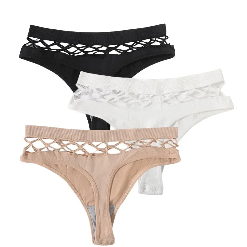 3Pcs/Set Sexy High Rise Panties Women Thongs Comfort G-String Underwear Sexy Lingerie Hollow Bottoms Female Underpants M-L