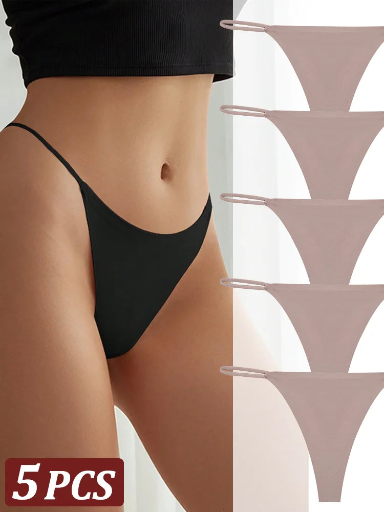 5Pcs Seamless Thong Women Thin Strap Invisible Low Waist High Stretch Flexibility Panties Sexy Underwear Ladies Briefs T-back