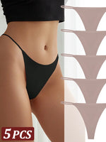 5Pcs Seamless Thong Women Thin Strap Invisible Low Waist High Stretch Flexibility Panties Sexy Underwear Ladies Briefs T-back