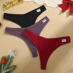 3Pcs Women Christmas Waffle Style G-string Cotton Panties Ladies Soft Thongs Female S-XL Low-Rise T-Back Panties Bikini Bikini