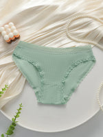 Women Ribbed Cotton Briefs Lace Trim Mid Waist Panties Soft Breathable Rhinestone Star Decor Ladies Daily Basic Underwear W134