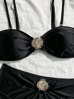 Sexy Metal Shell High Waist Bikini Set Women Black Coffee Pleate Push Up Two Piece Swimsuit 2026 Holiday Bathing Suit Swimwear
