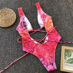 Leopard Deep V Neck Wrap Around High Cut Women Swimwear One Piece Swimsuit Female Monikini Tummy Cut Out Bathing Suit Swim Lady