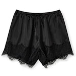 Summer Women's Casual Solid Satin Shorts Loose Fit Stylish Lace Trim Mid Rise Drawstring Shorts Lace Trim Lounge Bottoms