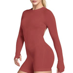 Gym Bodysuit Long Sleeve One Piece Women Hollow Back Bodycon Yoga Fitness Slim Fit Running Workout Backless Sports Jumpsuit