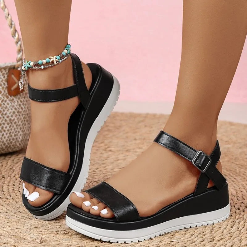 Women's Casual Wedge Sandals Open Toe Buckle Woman Summer Beach Sandal Shoes for Women 2026 Platform Solid Color
