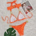Sexy Rhinestones Bikini Set 2025 Women Red Pink Glitter Diamond Metal Chain Thong Swimwear Bathing Suit Band 3 Piece Swimsuit
