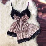 Summer Velvet Pyjamas Set for Women Sleepwear Sleeveless Straps Nightwear Lace Trim Cami Top and Shorts Sets Sexy Lingerie