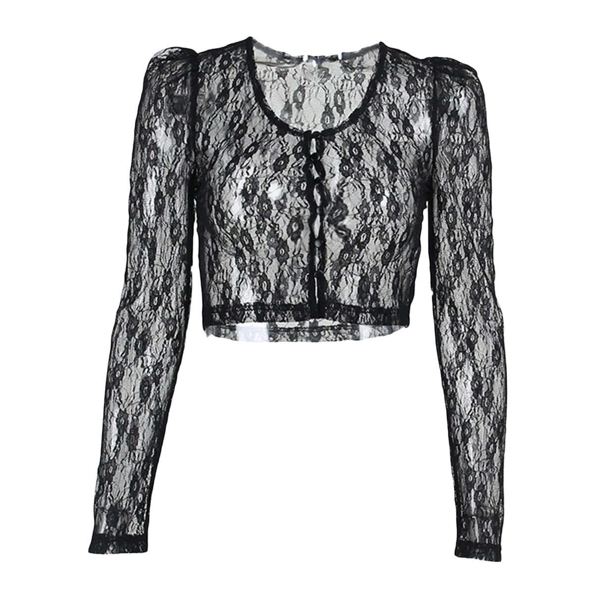 Sweet Sexy Girl Floral Lace See Through Cardigan Shirt Women Long Sleeve V Neck Slim Crop Top Beach Club Single Breasted Tops