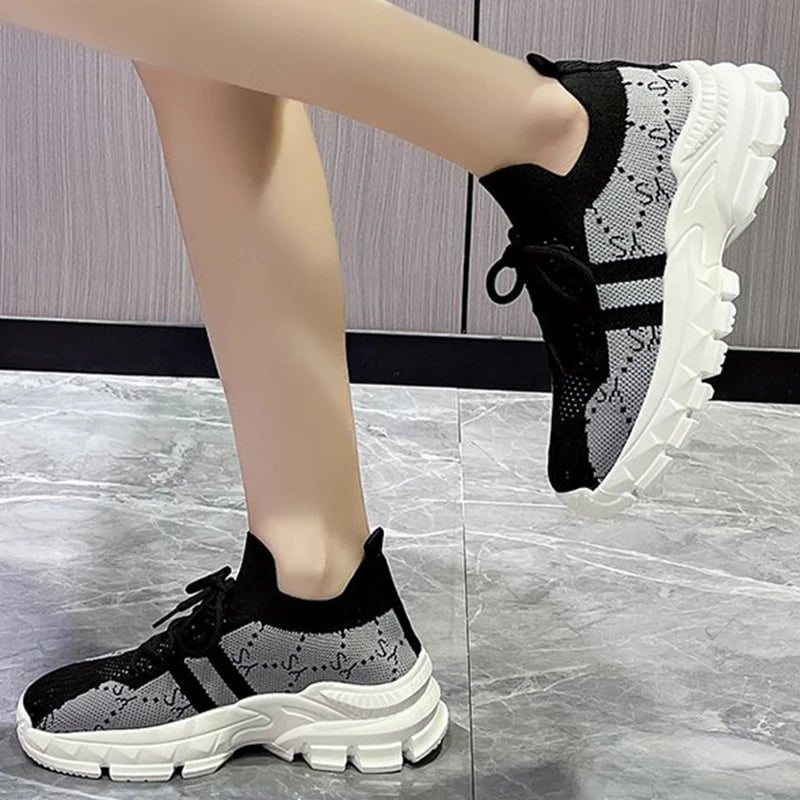 Fashion Striped Letter Print Sneakers for Woman Breathable Mesh Running Sports Shoes Women Comfortable Lightweight Shoes Ladies