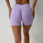 DIAS FIT JOY Women's V-waist Pleated Yoga Shorts Pocket Shorts Fitness Hip Lifting Quick Drying Gym Training Shorts