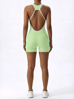 Sleeveless Contrast Trim Backless Yoga Romper Seamless Body Shaping Sport Jumpsuit for Running Training