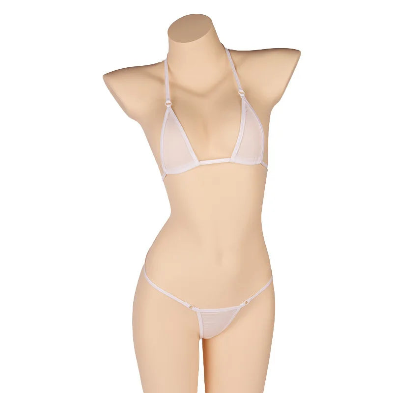 DEKAWomen Solid Transparent Micro Bikini Set Bandage Thong Underwear G-String Bra Mini Swimsuit Brazilian Swimwear Sleepwear