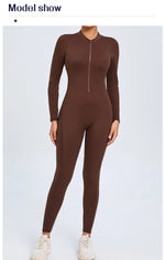 Women Sportwear Yoga Jumpsuit Zip Long Sleeve Back Open Outfit Fitness Tracksuit Tight One-piece Gym Overalls Sports Bodysuit