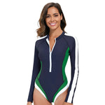 Long Sleeved Sun Protection One-piece Sports Swimsuit for Women High Elasticity Slim Zipper Sports Bikini Monokini Surfing Suit