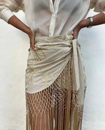 Embroidered Tassel Hem Skirt Elegant Women's Lace Up Mesh Hollow Out Short Skilt 2026 Summer New Chic Female Beach Holiday NT8W