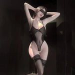 Backless Deep V Suspenders Sleevelesss Transparent Bodysuits Pure Desire Nightclub Bodysuits Mesh Bowknot For Woman Playful 440W