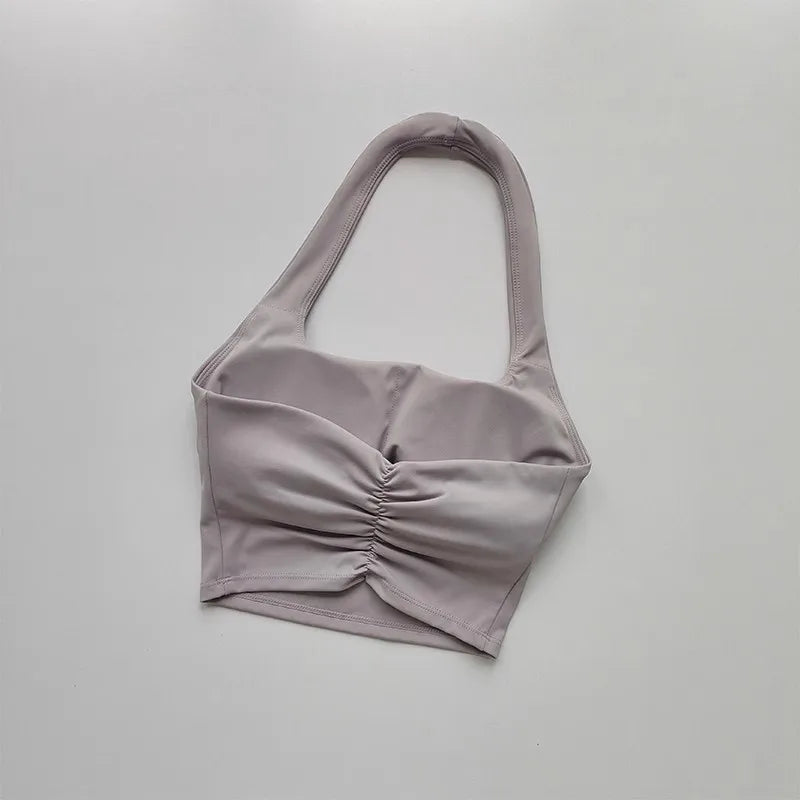 Women's Yoga Sports Bra Sexy Neckband Chest Cushion Beautiful Back Fashionable Pleat Gathering Sports Bra for Fitness